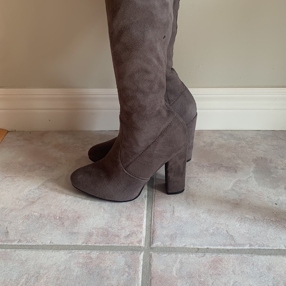 Streetwear Society Gray Over the Knee Block Heel Boots Size 6 - Picture 3 of 16